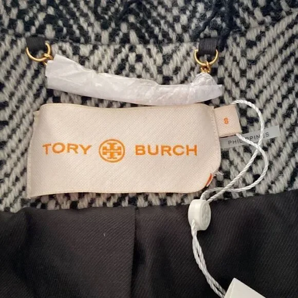 NWT Tory Burch Sammy Herringbone Tweed Raw Edge Double Breast Jacket Sz 8 - Picture 7 of 13